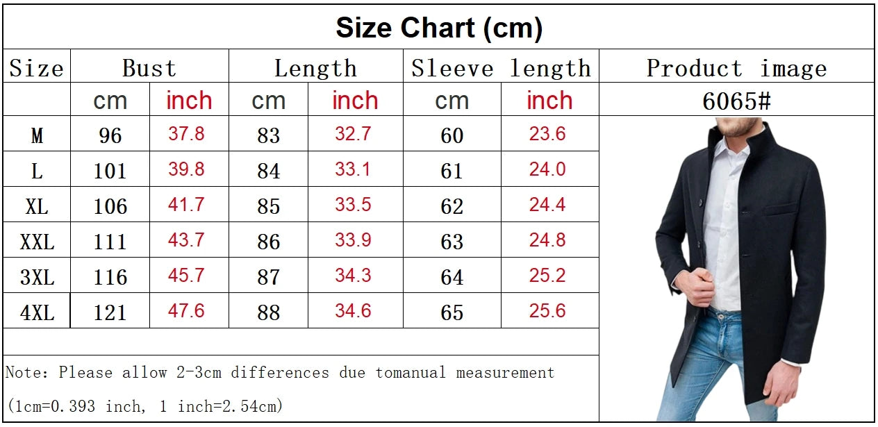 Elegant Jackets Man Single Breasted Man's Janket Solid Wool Blends Mid-length Trench Coat Long Men's Coat