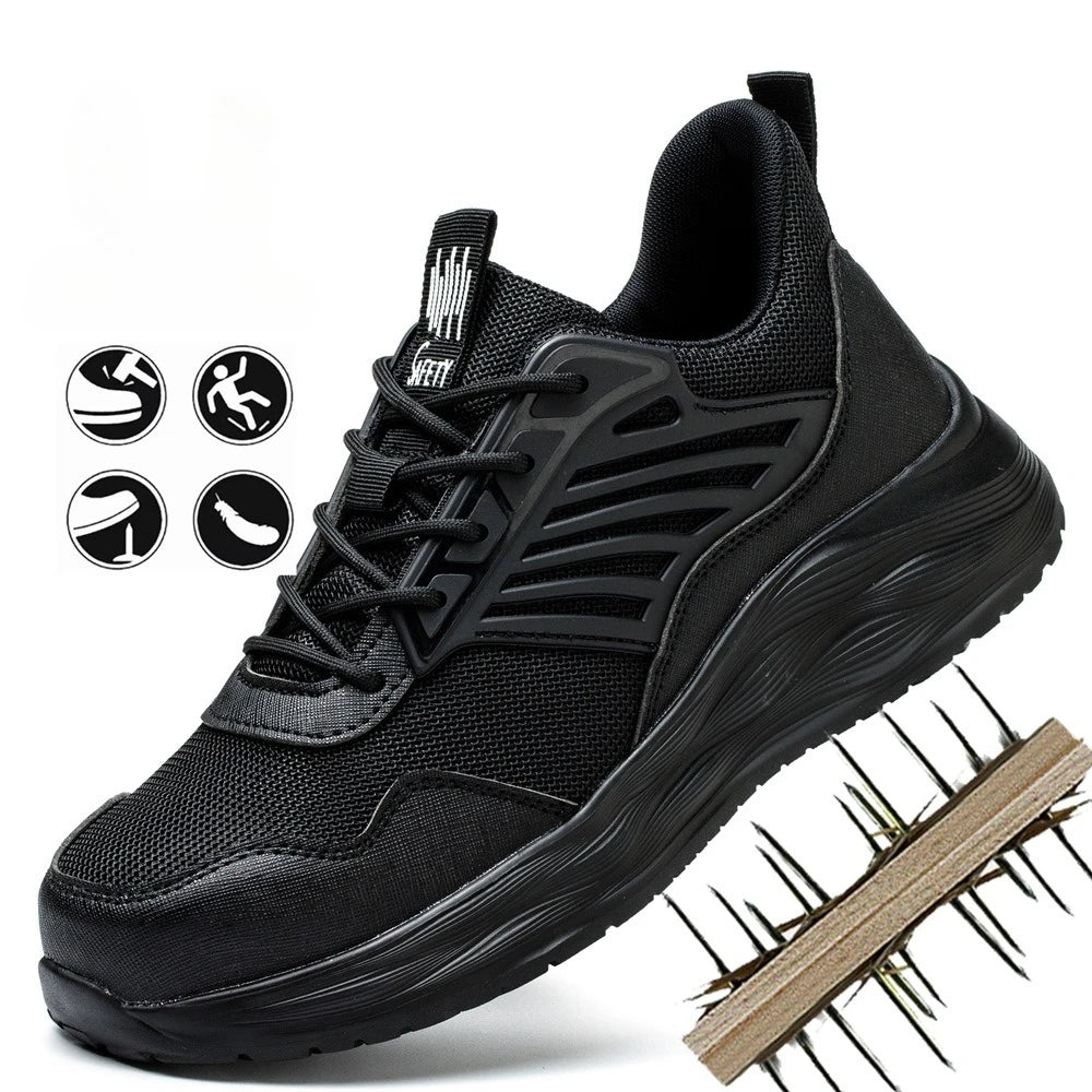 Men's Waterproof Steel Toe Shoes Safety Shoes Anti Compression Anti Puncture Comfortable Protection Pure Black Work Shoes