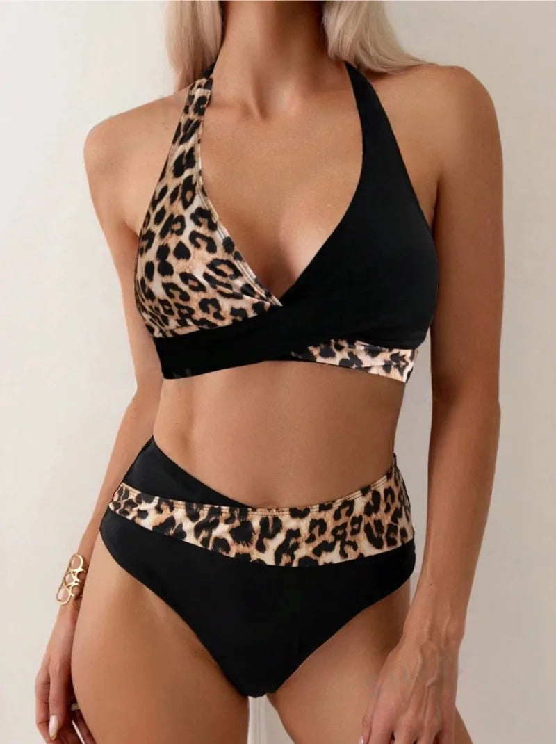 New Sexy Backless Bikini Cross Strap Color Collision Swimwear Women Split Bikini Set Two Pieces Bathing Suit Beachwear Swimsuit