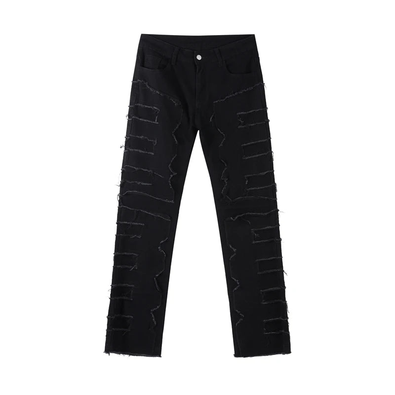 Men Jeans Ripped Vintage Tassel Wash Old Slim Stacked Patch Hip Hop Pencil Denim Man Pants 2026 Streetwear Male Long Trousers