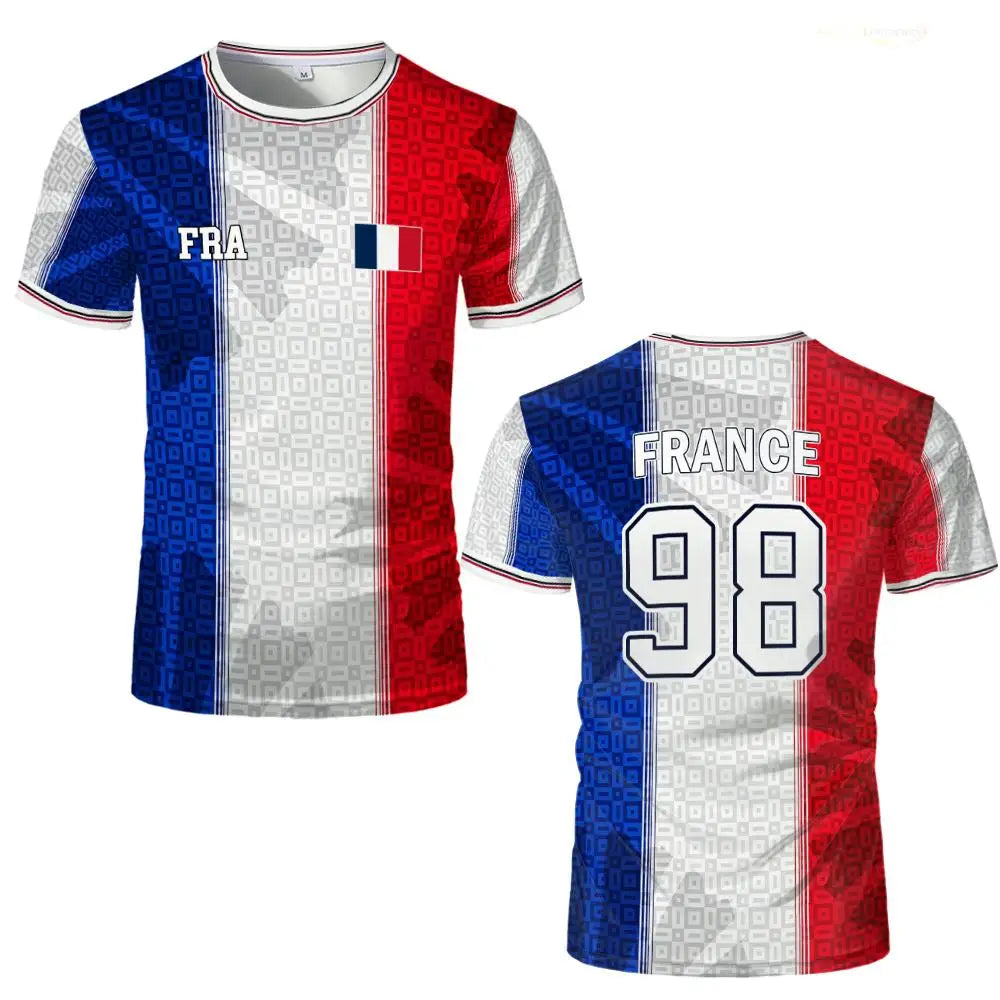 France Flag Print Football Jersey Summer Unisex Street Casual Short Sleeve Tops Sports Training Breathable Quick-drying T-Shirt