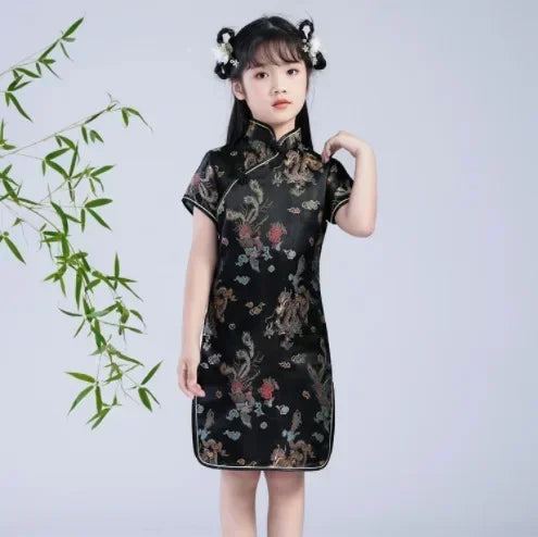 Summer Modern Cheongsam Children Girls Dresses Baby Fashion Kids Clothes Chinese Style Girl Dress Vestidos Casual Qipao Costumes