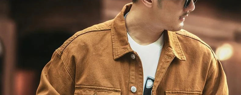 Cargo Oversize Cowboy Coat for Men Brown Cotton Denim Jackets Man Joker of Fabric Korea Japanese Retro Outwear Size L Lxury Worn