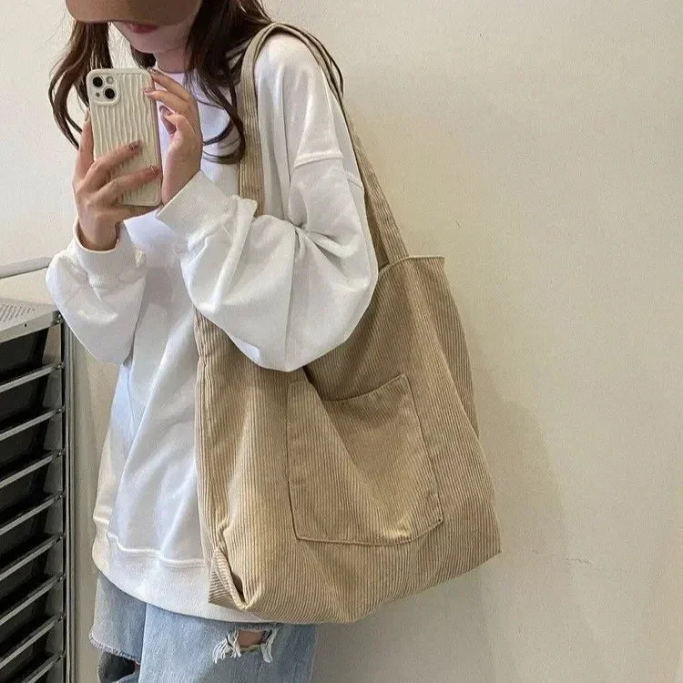 New Corduroy Shoulder Bag for Women Cotton Cloth Versatile Handbag Solid Color Eco Shopping bag 2023 Ladies Reusable Totes Bags