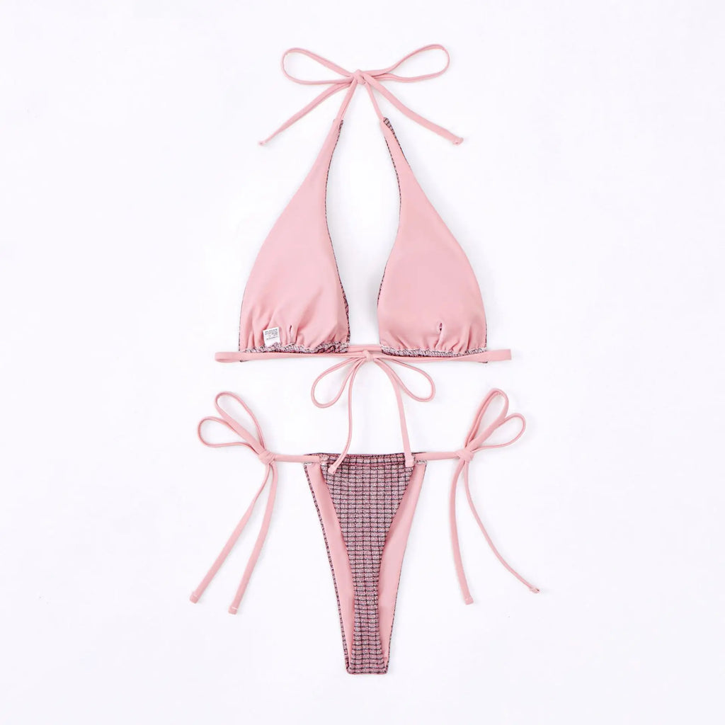 Sexy Golden String Bikini 2024 Women Swimsuit Female Swimwear Thong Halter Bikinis Set Brazilian Beach Bathing Suit Biquini