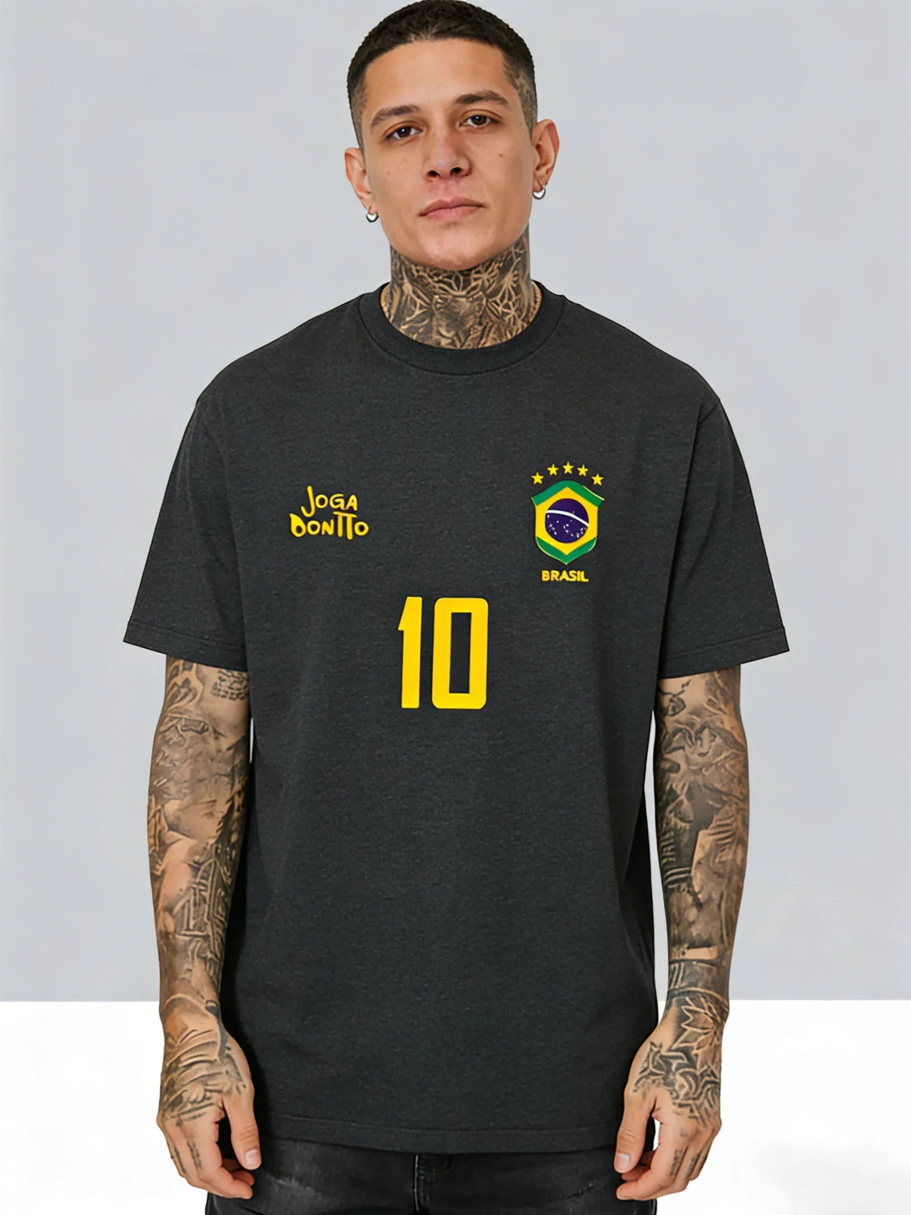Men's Brazil #10 Elegant Soccer Pattern T-Shirt - New Summer Casual Short-Sleeved Shirt - Soccer Enthusiast Streetwear T-Shirt