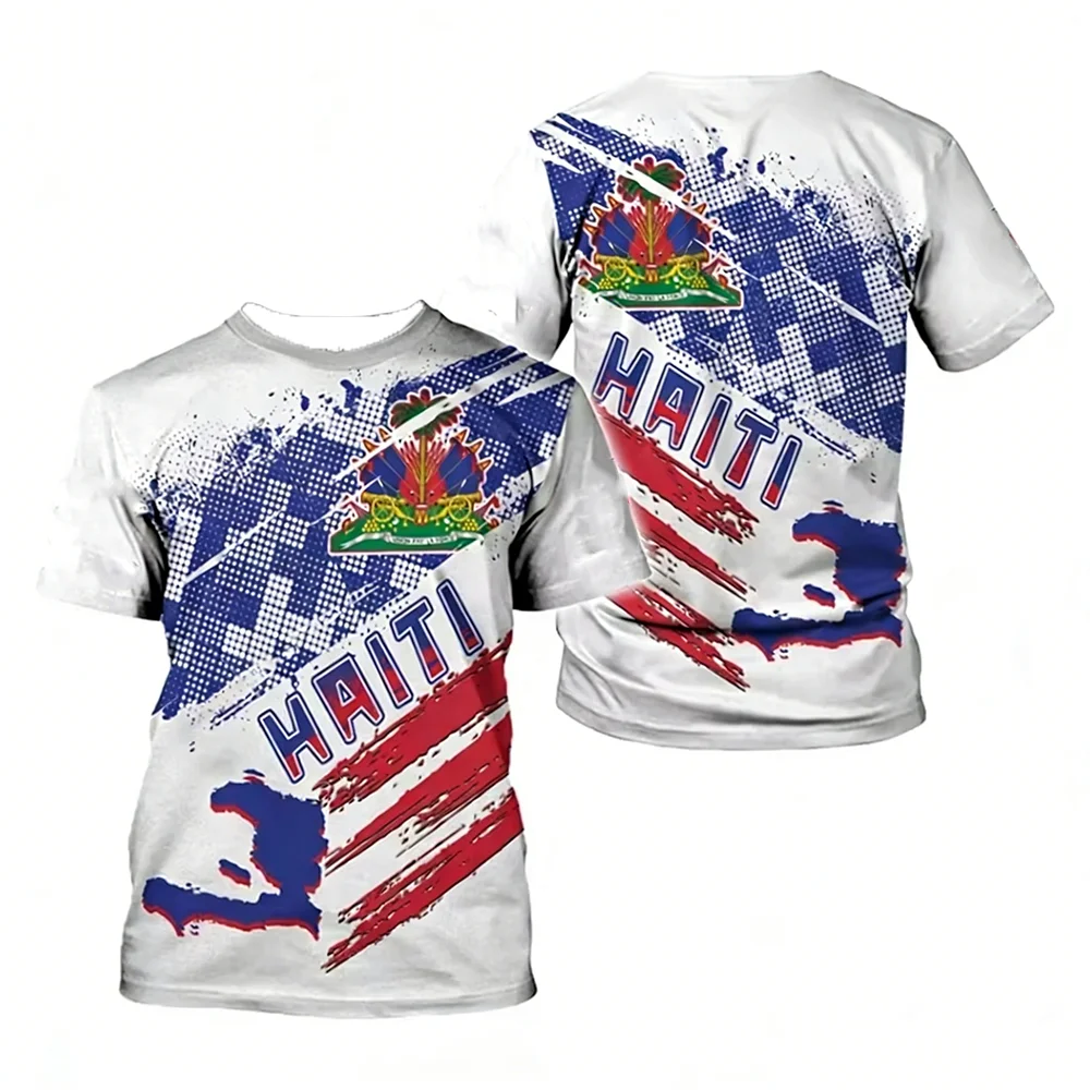Haiti National Elements 3D Printed T-Shirt Patriotic Culture Casual Fabric T-Shirt Featuring National Flag Map And Emblem Design