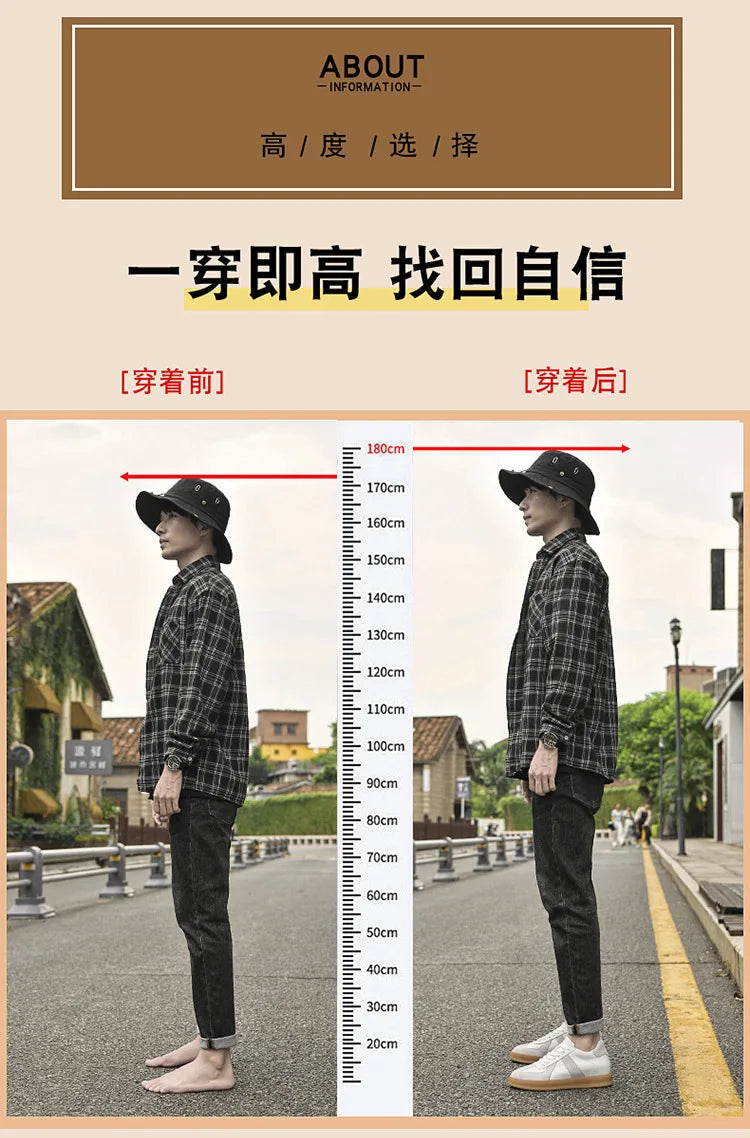 Man Vintage Elevator Shoes Height Increase Insole 8cm Taller Lift Sneakers Shoes Men Leisure Fashion Sports White Shoes