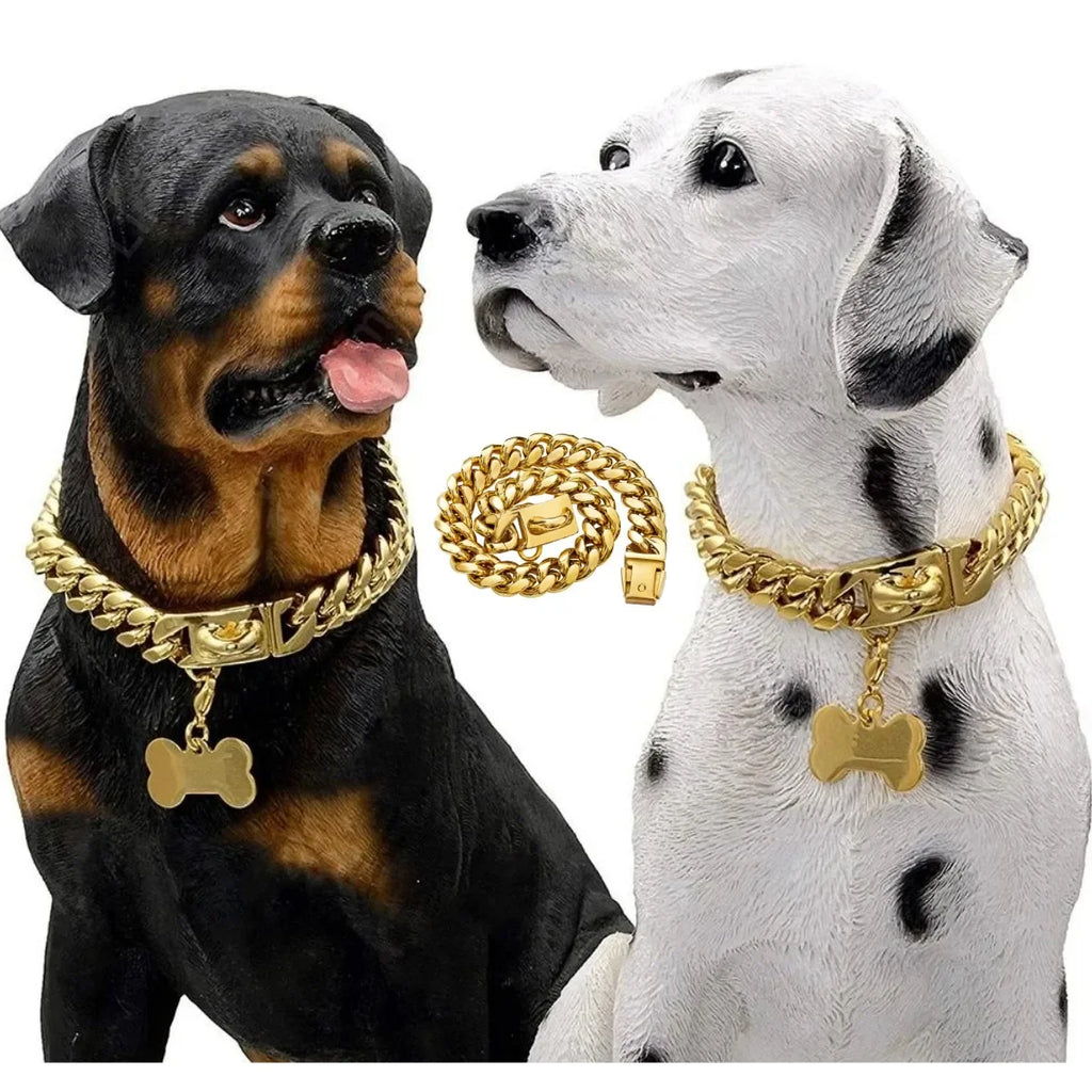 Stainless Steel Dog Leash Pet  Lead Traction  Super Strong Gold Collar Chain 32mm 19mm Bulldog Pitbull Large Dog Collar Leash