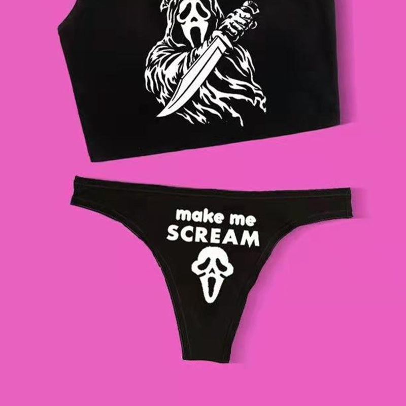 Sexy Goth Women's Bikini Two Piece Skull Print Bikini Suit Split Swimsuit Goth Beach Wear