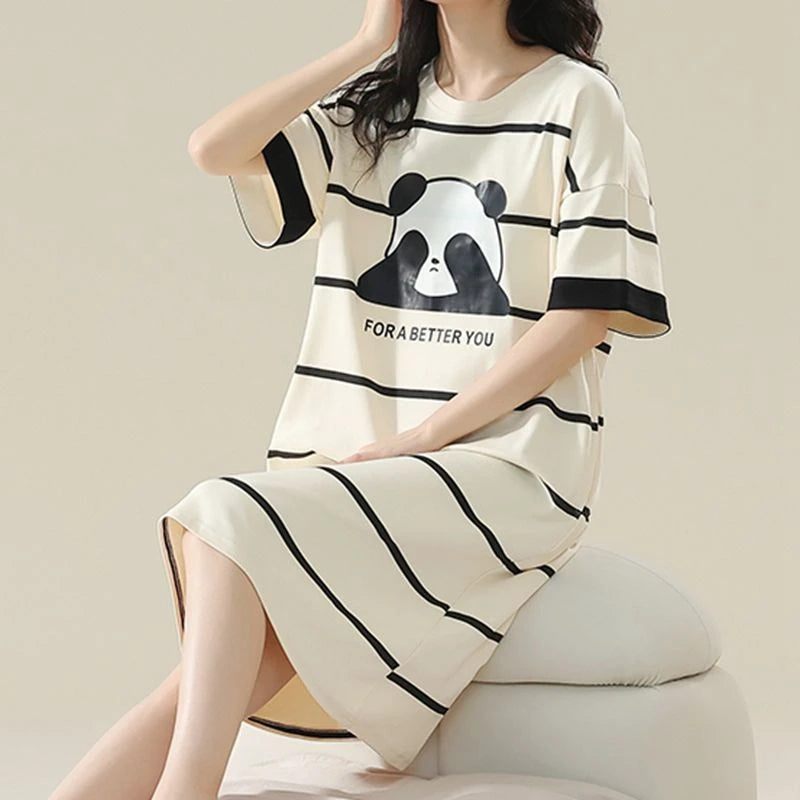 100% COTTON! SUKAE Summer New Women Lovely Sleepshirt Fashion Nightgowns Leisure Dress Casual Nightdress Short Sleeves Nightgown