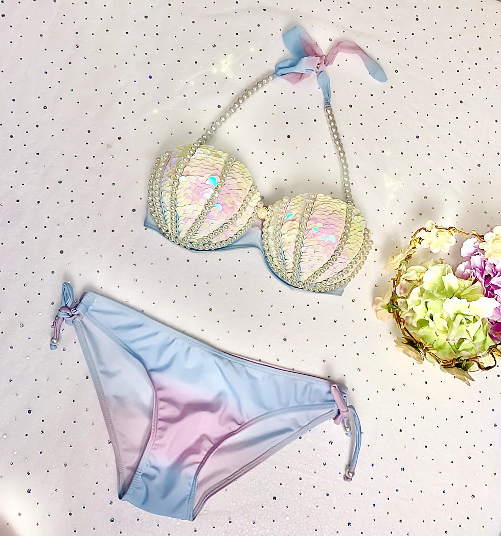 RM Mermaid Sequin Corset Bikini Swimsuit Free Diving Performance Oceanarium Electro Festival Bra Bar Cos Costumes