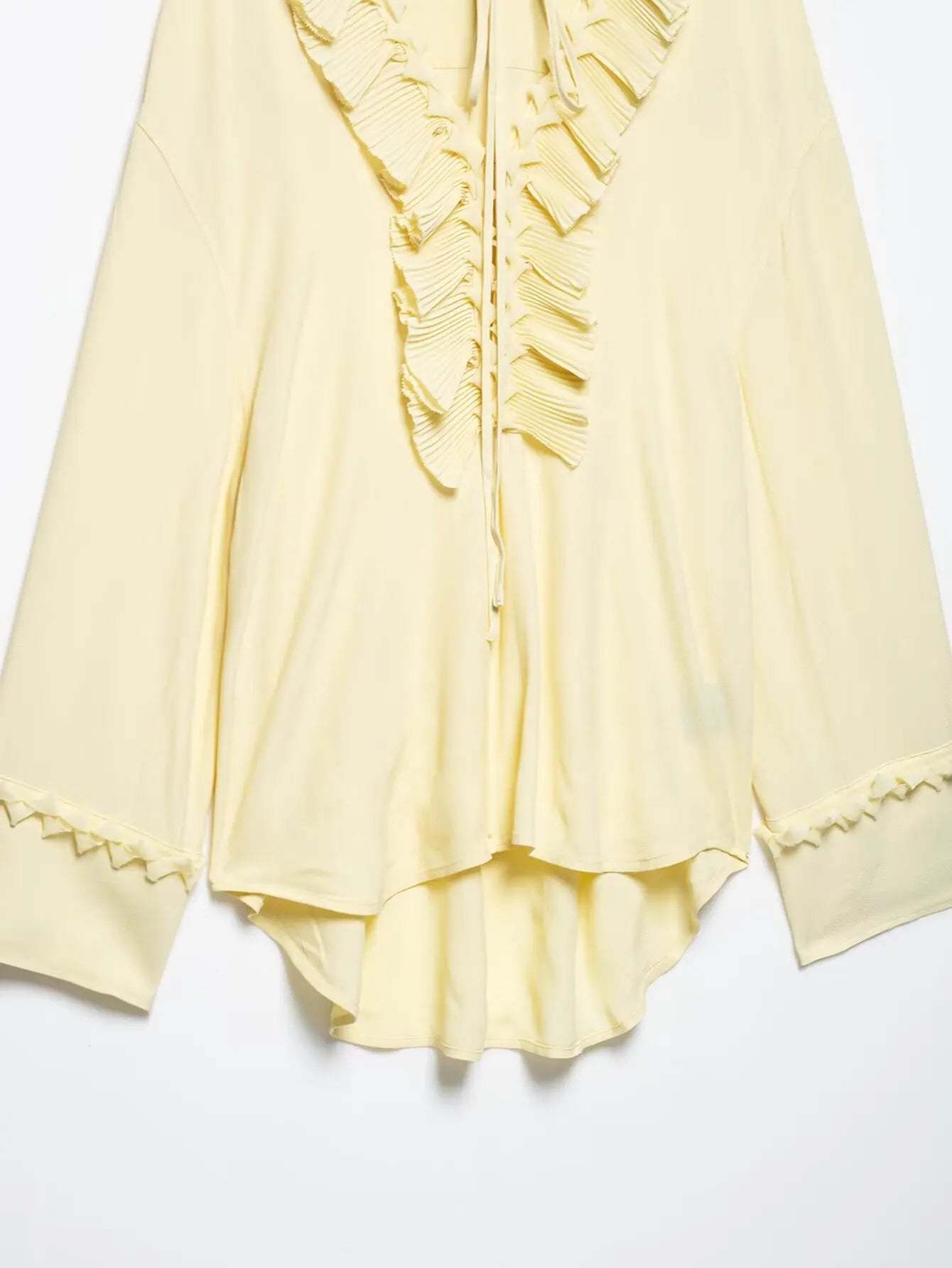 HH Women Summer Fashion Tierred Decoration Skirt Suit V-Neck Long Sleeves Lace-Up Shirts+Side Zipper Circular Chiffon Skirt