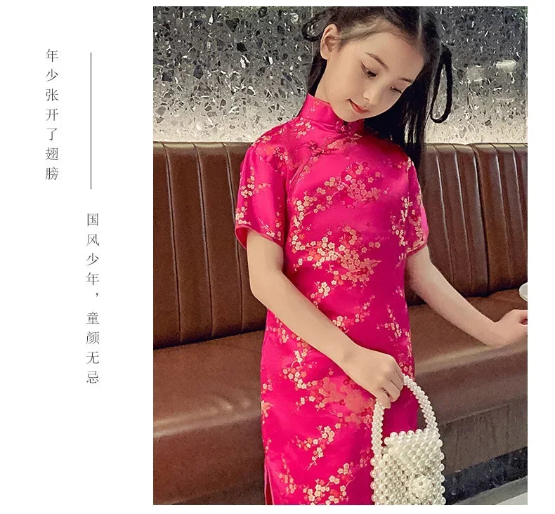 Summer Modern Cheongsam Children Girls Dresses Baby Fashion Kids Clothes Chinese Style Girl Dress Vestidos Casual Qipao Costumes