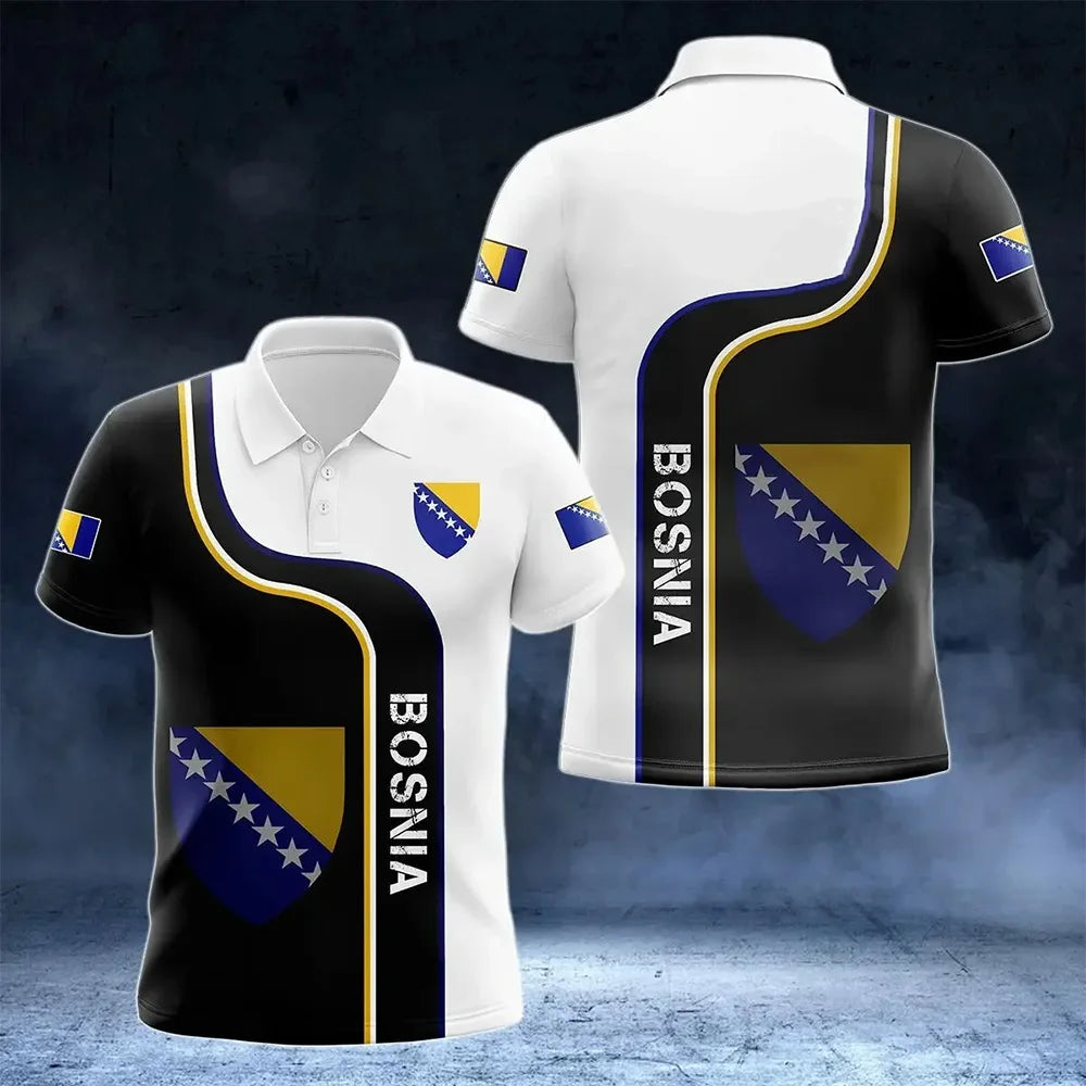 New Bosnian National Flag Graphic Polo Shirt Bosnian National Emblem Men's Tops  National Day Gifts High Quality Clothing