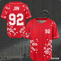 J-HOPE 94 Cherry Blossom Baseball Jersey, Floral Print Short Sleeve Shirt, Kpop Fans Casual Streetwear Tops for Kids&Youth