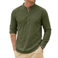 Fashion Mens Linen Shirts Luxury Henley Casual T-Shirts Long Sleeve Cotton T-Shirts Beach Hawaiian Summer Shirt for Men Gym Man