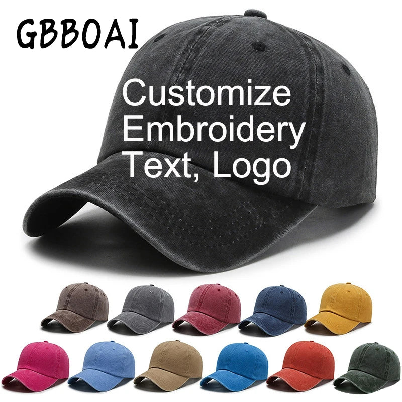 Custom Logo Washed Cotton Baseball Cap Personalized Embroidery Men'S Women Dad Hat Monogram Team Party Gorras