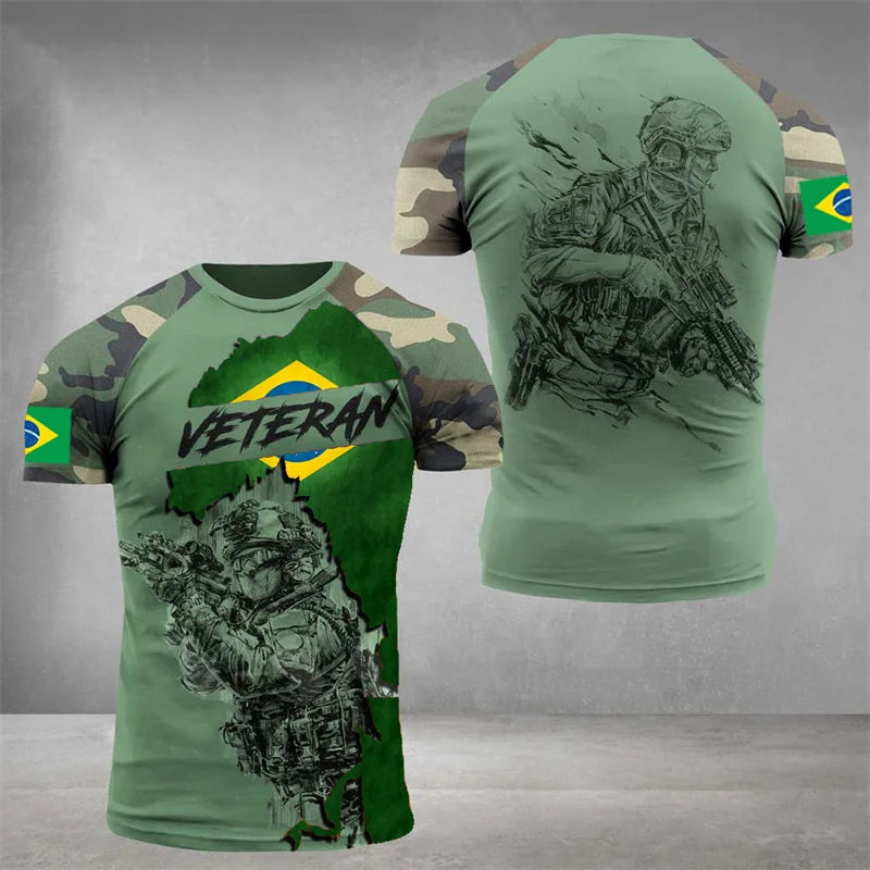 Brazil Flag Men's T-Shirt 3D Print Brazilian T Shirt Summer Oversized Jersey Camo Veterans Short Sleeve Sports Tactical Tee Tops