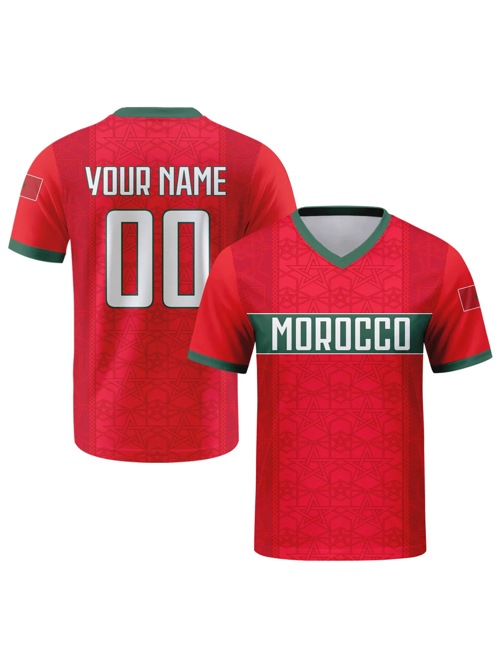 Custom Morocco Football Jersey Personalized with Name Number V-neck Soccer National Team Shirt for Men Youth Women