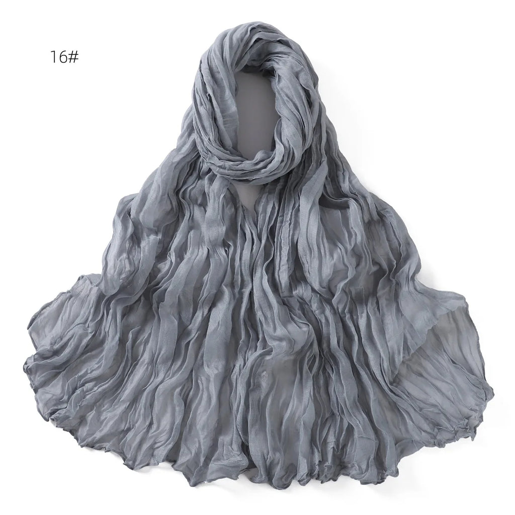 Crumpled Scarf For Women Girls Students Spring New Solid Color Cotton Voile Thin Scarves Soft Knitting Shawl Female Wrap Shawls