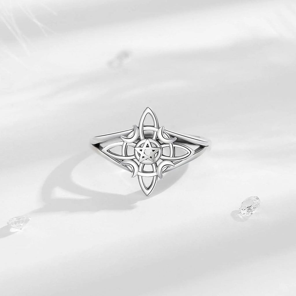Eudora 925 Sterling Silver Witch Knot Adjustable Ring for Women Man Irish Celtic Knot Witchcraft Amulet Ring Wicca Jewelry Gift