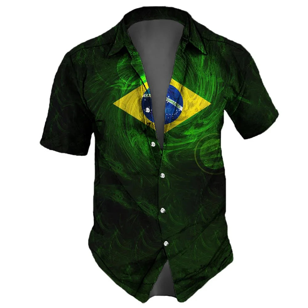 2023 New Brazil Flag Men'S Shirt 3d Print Casual Beach Party Hawaiian Shirts Man Streetwear Oversized Retro Shirts Tops Summer