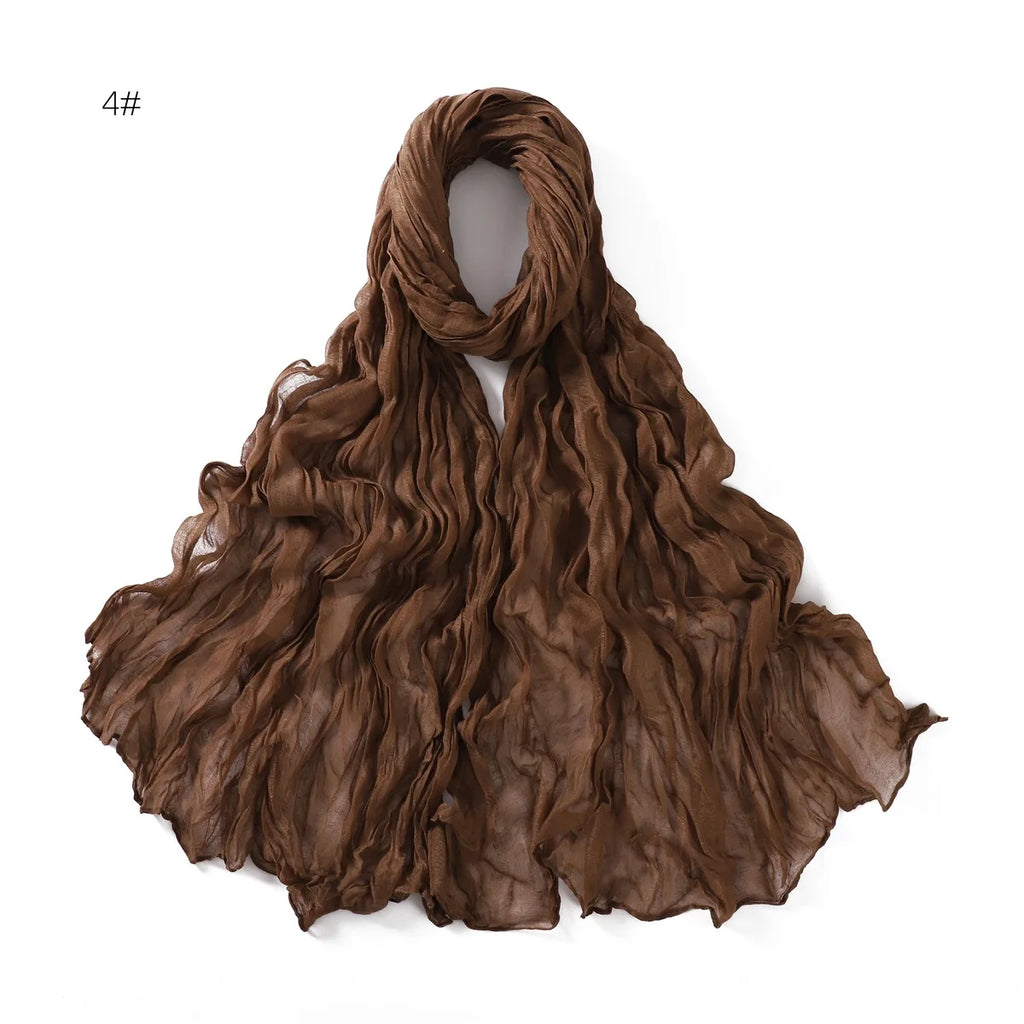 Crumpled Scarf For Women Girls Students Spring New Solid Color Cotton Voile Thin Scarves Soft Knitting Shawl Female Wrap Shawls