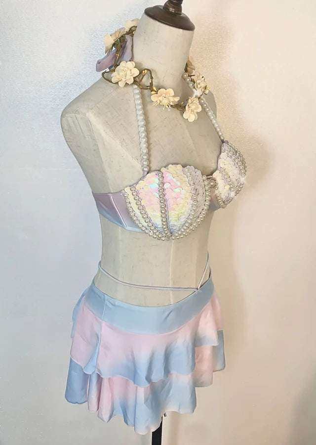 RM Mermaid Sequin Corset Bikini Swimsuit Free Diving Performance Oceanarium Electro Festival Bra Bar Cos Costumes