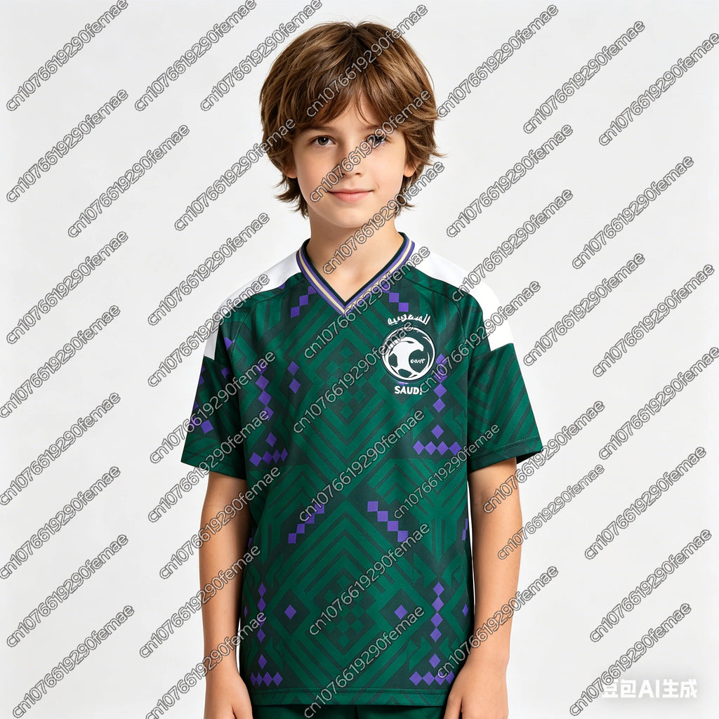 Saudi Arabia Kids Soccer Jersey 2026 New Sports Match T-Shirt Family Fan Gear Quick Dry Breathable Boys Summer Wear