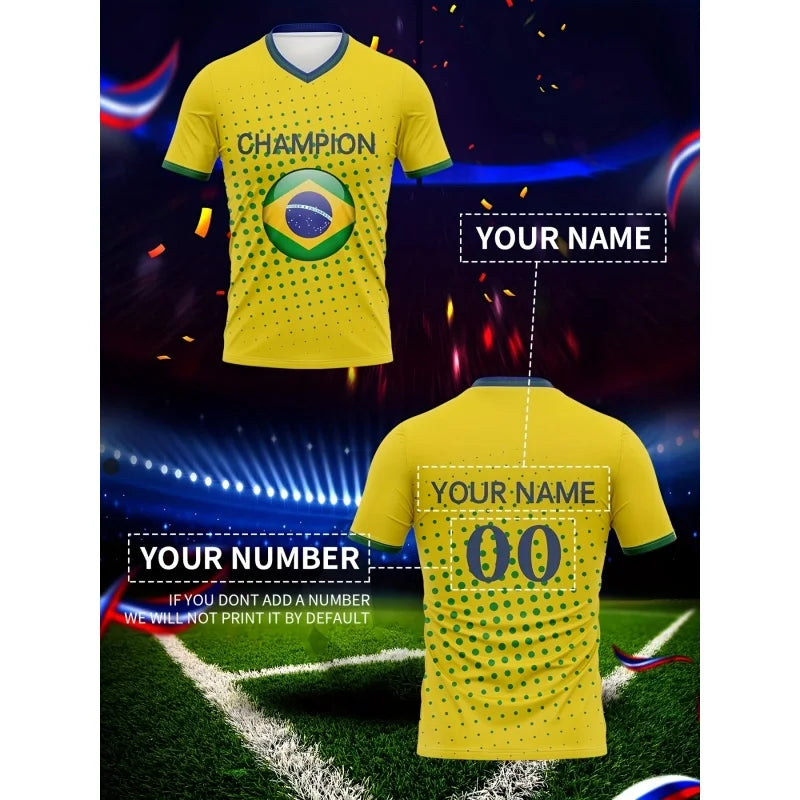 Brazilian Football Pattern T-Shirt For Men Brazil Sports Jerseys 3D Printed Tees Casual Short Sleeve O-Neck Tops Street T Shirts