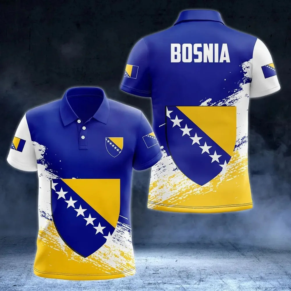 New Bosnian National Flag Graphic Polo Shirt Bosnian National Emblem Men's Tops  National Day Gifts High Quality Clothing