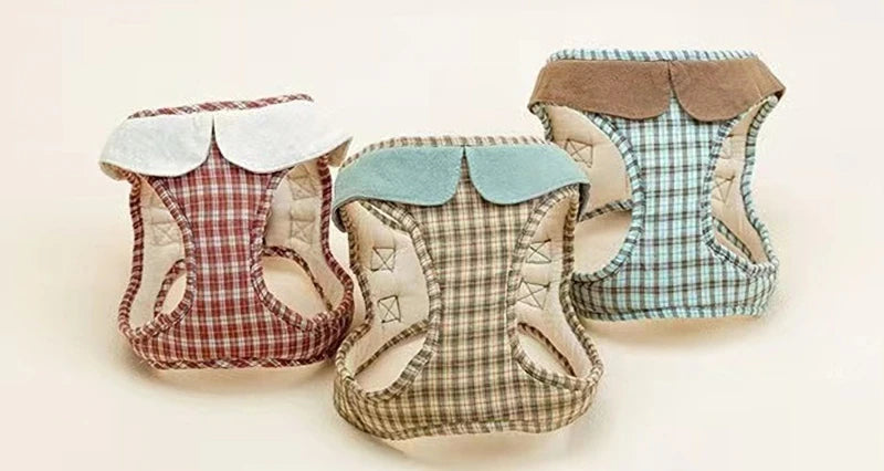 Plaid Pet Dog Harness And Leash Puppy Vest Harness With Cute Collar For Small Dog Walk Training Accessories York French Bulldog