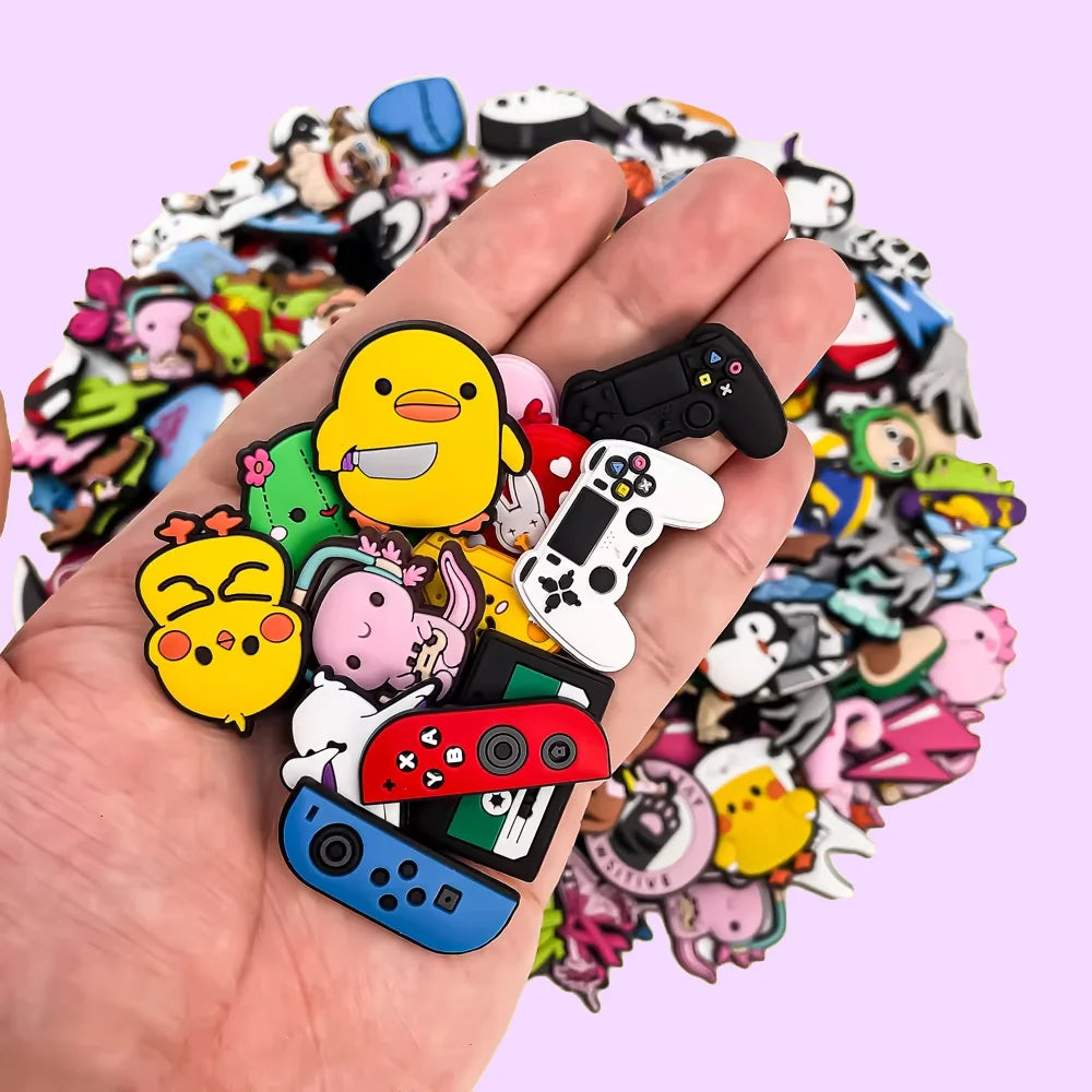 20/30/50/100pcs Random Shoe Charms Cute Cartoon Animal Pink Shoe Accessories Clips Decorations Pin Duck Frog Jeans Set Pendant