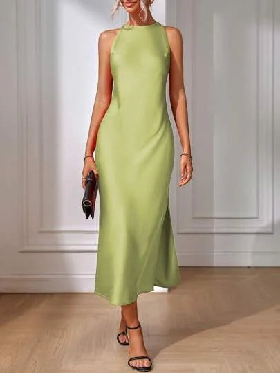 2025 Dress Women Female Clothing Fashion Elegant Evening Party Dresses Satin Dress for Women Spring and Summer Sleeveless Slit