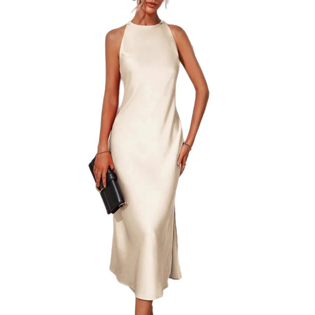 2025 Dress Women Female Clothing Fashion Elegant Evening Party Dresses Satin Dress for Women Spring and Summer Sleeveless Slit