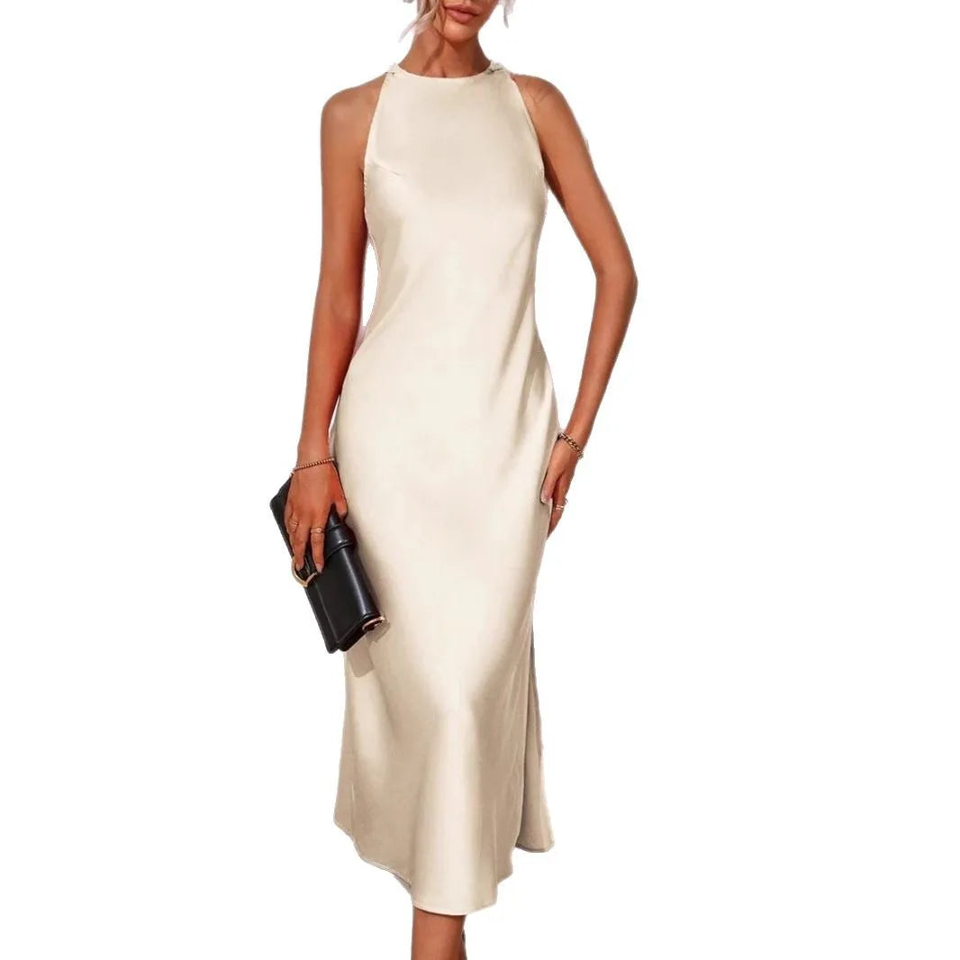 2025 Dress Women Female Clothing Fashion Elegant Evening Party Dresses Satin Dress for Women Spring and Summer Sleeveless Slit