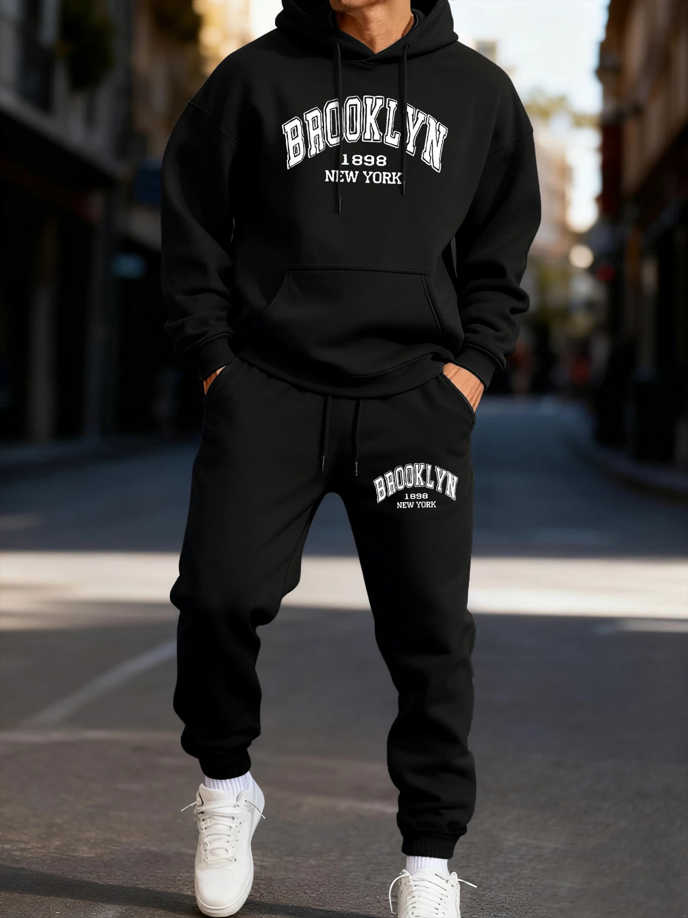 Brooklyn New York 1898 Printing Man Hoodie Set Street Couple'S Two Pices Sets Comfortable Fashion Pants Jogging Loose Streetwear