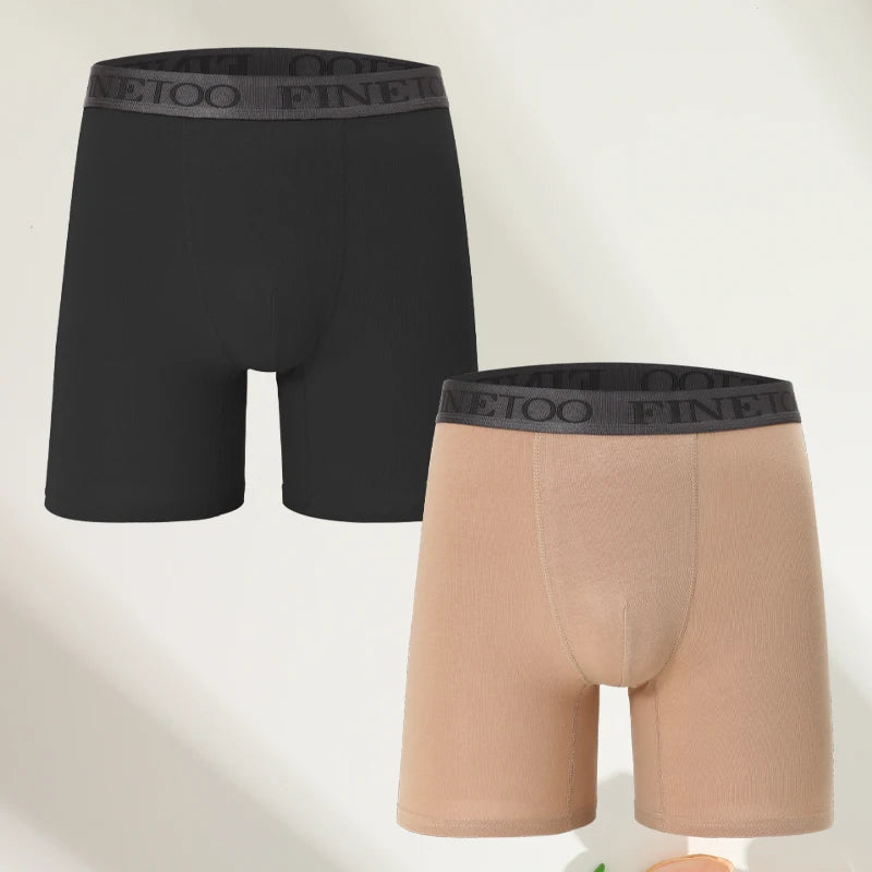 FINETOO 2pcs Cotton Long Boxers For Man Big Size Sports Fitness Pants Men Workout Tights Running Bottoming Shorts Panties S-XXL