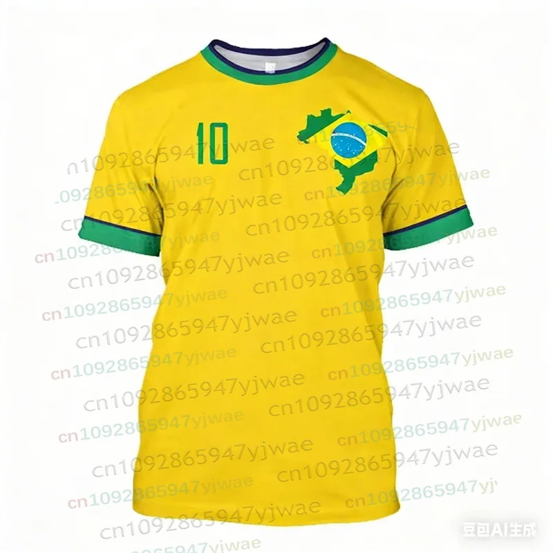 Brazil Flag Map 3D Print TShirt Men Brazilian Football Pattern T-Shirts Summer Street Sports Round Neck Men's Short Sleeve Tees
