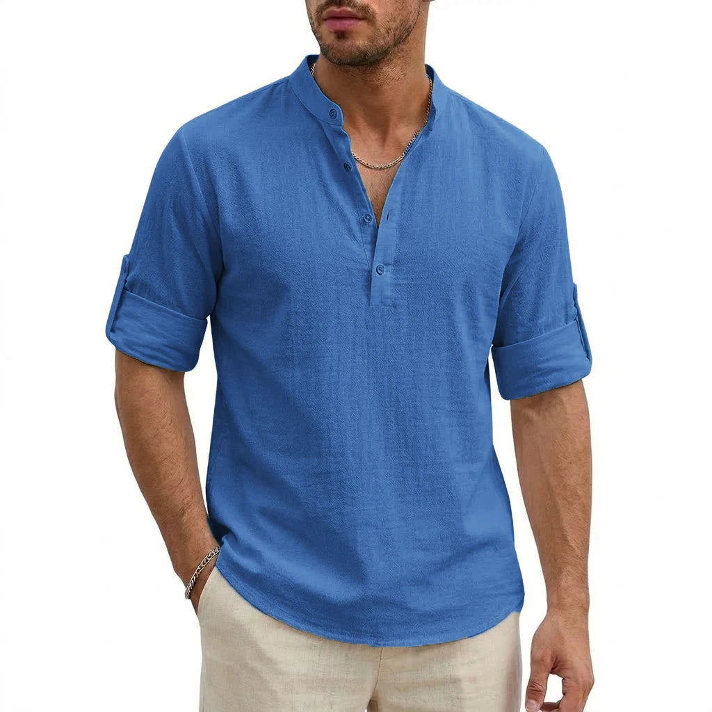 Luxury Mens Cotton Shirts Henley Casual Long Sleeve T-Shirts Beach Hawaiian Summer Linen Shirt for Men Gym Man Casual Tshirts