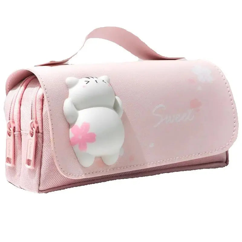 Sakura Pencil Bag PU Leather Pen Case Candy Color Japan Stationery Box Green Pink Organizer School Supplies Gift Ruler Pouch Hol