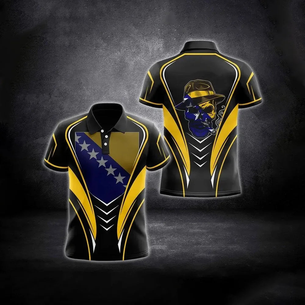 New Bosnian National Flag Graphic Polo Shirt Bosnian National Emblem Men's Tops  National Day Gifts High Quality Clothing