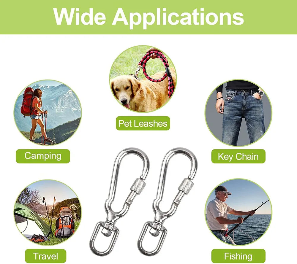 Stainless Steel Swivel Snap Hooks Locking Dog Leash Buckle Quick Release Buckle Carabiner Clips for Dog Walking Camping Backpack