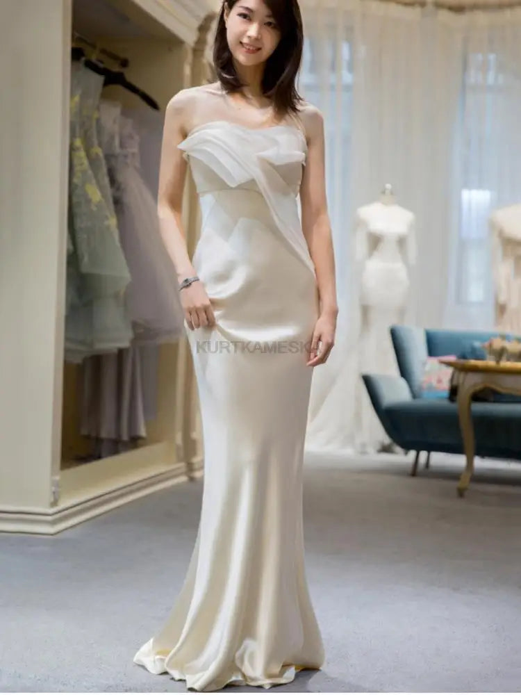 Elegant Long Prom Evening Guest Party Mermaid Trailing Dresses for Women 2022 Summer Satin Sexy Strapless Slim Cocktail Dress