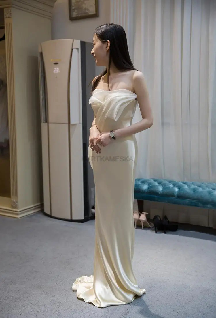 Elegant Long Prom Evening Guest Party Mermaid Trailing Dresses for Women 2022 Summer Satin Sexy Strapless Slim Cocktail Dress