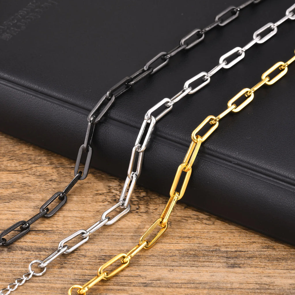 Vnox Paperclip Chain Bracelet For Men, Four Color Casual Business Rectangle Links Wristband, 5mm Wide Adjustable Chain Jewelry