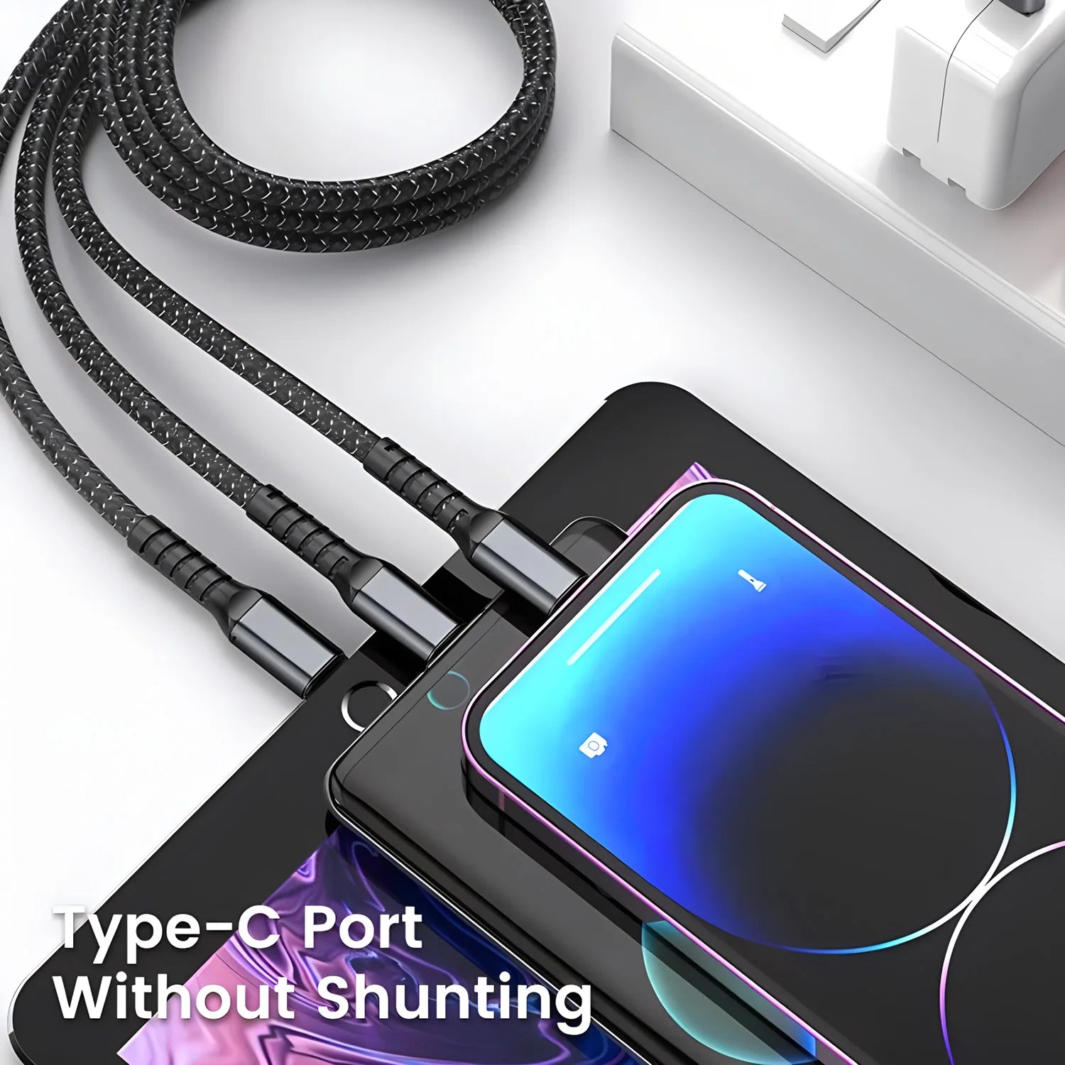 100W Fast Charging Cable Multi Charger Cable Nylon Braided Multiple USB Universal 3 in 1 Charging Cord Adapter with Type-C Micro