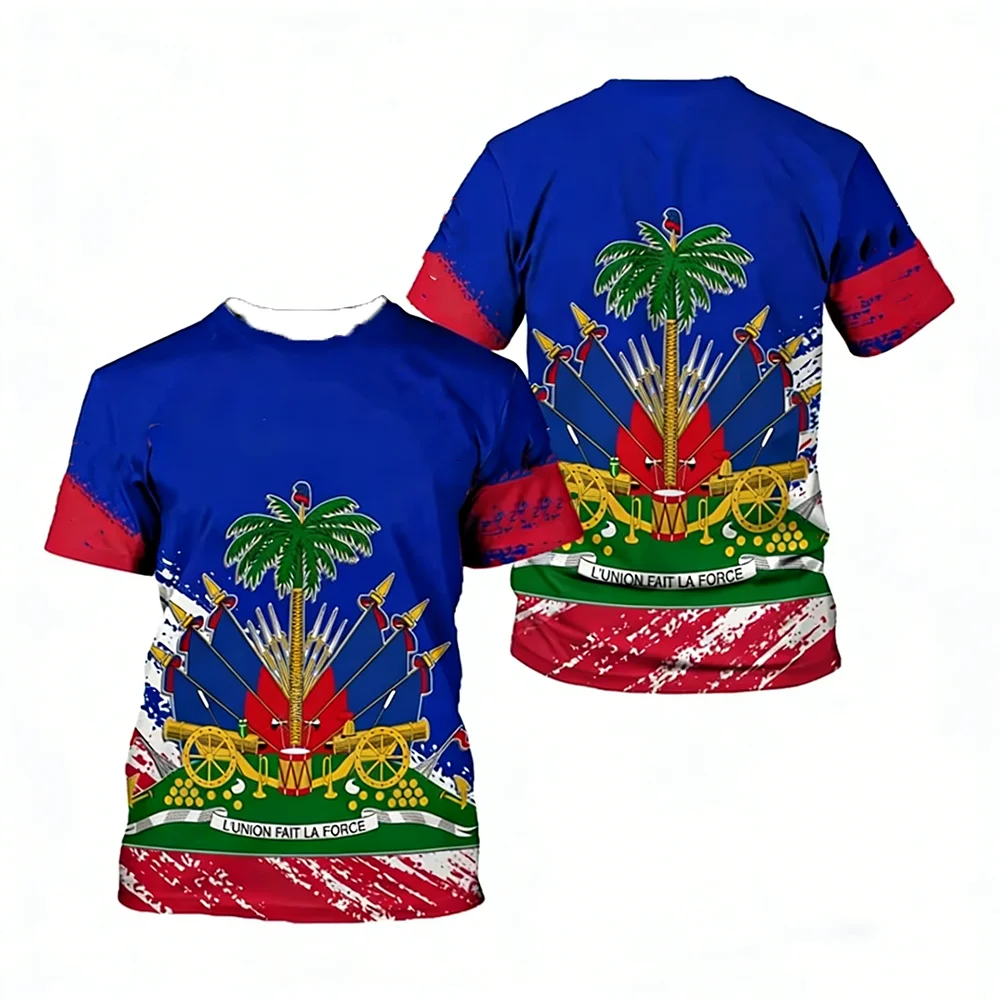 Haiti National Elements 3D Printed T-Shirt Patriotic Culture Casual Fabric T-Shirt Featuring National Flag Map And Emblem Design