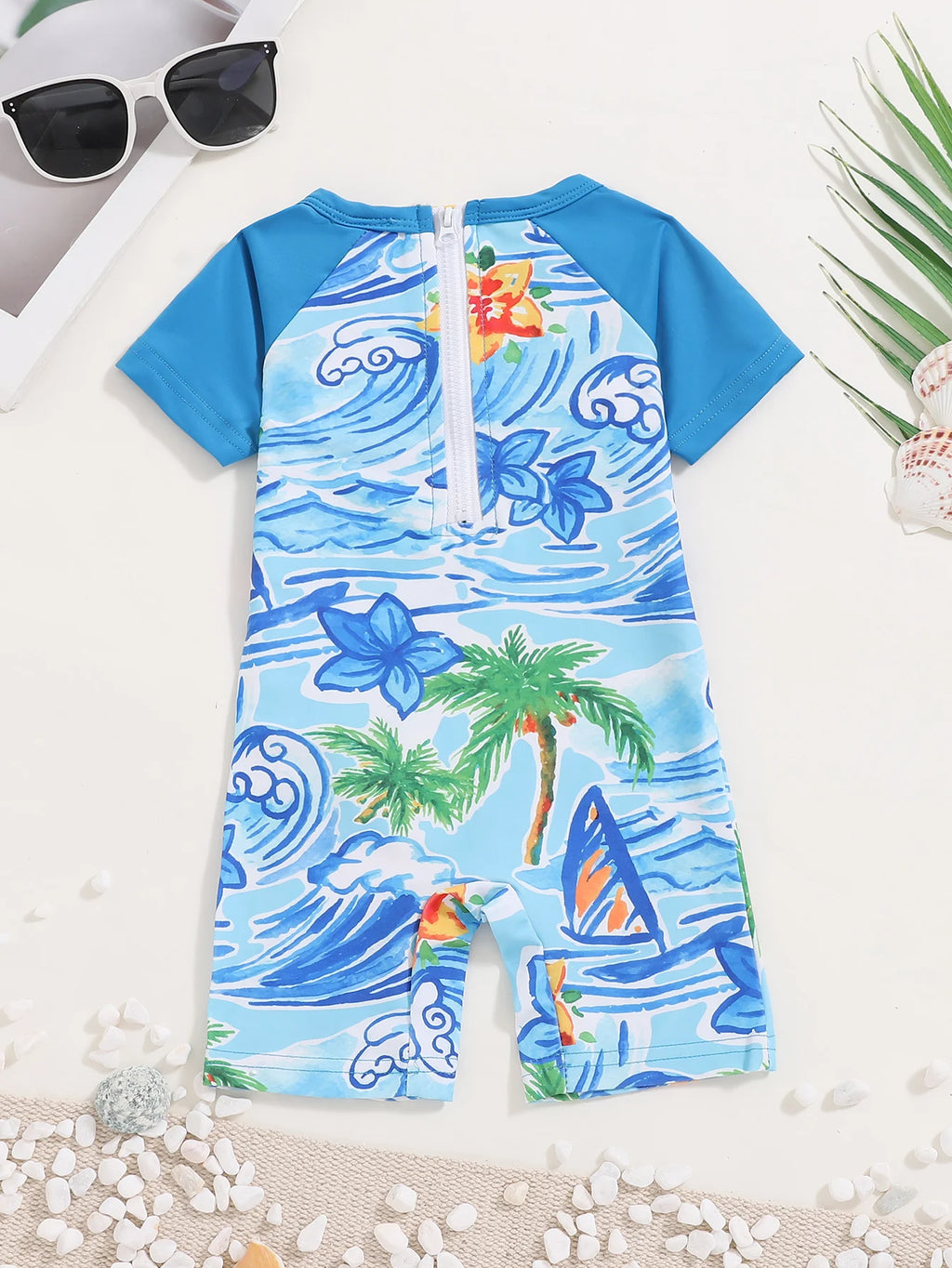 Summer Swimsuit Vacation Travel Swimming Casual Comfortable Short Sleeve Shorts Romper Baby Boy Cartoon Print